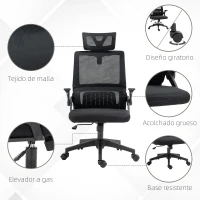 Vinsetto Silla de Oficina de Malla Silla de Escritorio Giratoria Altura y Reposacabezas Ajustable 60x61x104,5-121,5 cm Negro(m-8)