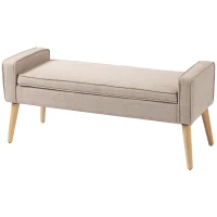 HOMCOM Baúl de Almacenaje Tapizado en Lino con Tapa Abatible y Patas de Madera para Dormitorio Salón 20x45x54 cm Beige(m-10)
