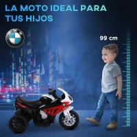 HOMCOM Moto Eléctrica para Niños de 18-36 Meses con Licencia BMW S1000RR con Velocidad 2,5 km/h Carga 20 kg 66x37x44 cm Rojo(m-7)