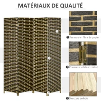 HOMCOM Paravent intérieur 4 Panneaux Pliables 180L x 180H cm séparateur de pièce Bois de peuplier Fibres de Papier tressée Chocolat Paille(m-7)