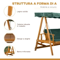 Outsunny Dondolo con Tetto Apribile Panchina Altalena Reclinabile per 3-4 Persone in Legno 235 x 128 x 180 cm FSC(m-6)