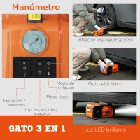 DURHAND Kit de Gato Eléctrico para Coche 12V 15,5-45cm Kit Elevación de Automóvil con Luz e Inflador 36x33x16cm Naranja(m-4)