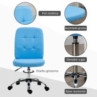 Vinsetto Silla de Oficina sin Brazos Silla de Escritorio Giratorio de Piel Sintética con Altura Ajustable 45x59x90-100 cm Azul(m-5)