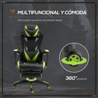 Vinsetto Silla Gaming Ergonómica Silla de Escritorio para Oficina con Altura Ajustable Respaldo Regulable de 170° Almohada Lumbar y Reposapiés Retráctil 65x70x117-125 cm Verde(m-6)
