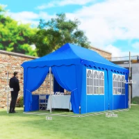 Outsunny Carpa Plegable Pop-up 6x3 m con 6 Paredes Laterales Anti-UV Altura Ajustable Bolsa de Arena y Bolsa de Transporte Azul(m-3)