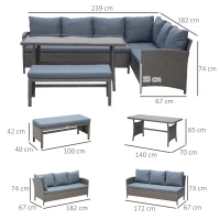 Outsunny Outdoor-Sitzgarnitur, 4-teilige Sitzgruppe, Gartenmöbelset mit Beistelltisch, Metall, Rattan, Grau, 172 x 67 x 74 cm(m-3)