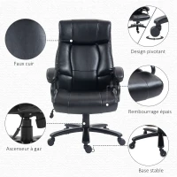 Vinsetto Fauteuil de bureau massant avec fonction de chauffage 2 points de massage par vibration revêtement synthétique noir(m-7)
