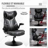 Vinsetto Fauteuil gamer chaise de jeu gaming pivotante 360° ergonomique hauteur réglable accoudoirs revelables coussin têtière inclus revêtement similicuir 67 x 70 x 106-112 cm gris clair et noir(m-6)