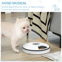 PawHut Dispensador de Comida para Mascotas Comedero Automático con Temporizador Pantalla LED 6 Cuencos Ø30,5x7,2 cm Blanco(m-5)