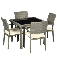 Outsunny Set da Esterni in Rattan PE con Tavolo e 4 Sedie con Cuscini, Grigio(m-10)