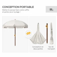 Outsunny Parasol de plage parasol d'extérieur rond parasol à frange protection UV 40 + avec 8 baleines gris clair(m-7)