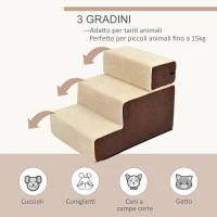 PawHut Scala per Cani e Cuccioli a 3 Gradini Rimovibili e Antiscivolo, Beige e Marrone, 54x40x39cm(m-5)