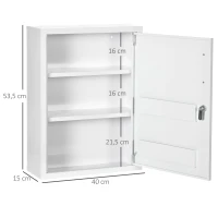 kleankin Medizinschrank, 3 Fächer, abschließbar, mit Rezeptfach, stabiles Stahlgehäuse, weiß, 40 x 15 x 53,5 cm(m-3)