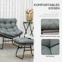 Outsunny Rattan Relaxsessel mit Fußhocker, Gartensessel mit dicke Kissen Outdoor Rattanstuhl Gartenstuhl für Garten, Balkon, Terrasse Grau(m-5)