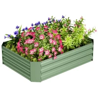 Outsunny Hochbeet aus verzinktem Stahl, Gartenbeet, Pflanzkasten für Garten, Blumenkasten, 120 x 90 x 30 cm, Dunkelgrün(m-1)