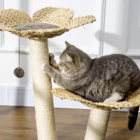PawHut Árbol Rascador para Gatos Torre para Gatos con Camas Forma de Flor Postes Rascadores 50x50x69 cm Marrón y Beige(m-8)