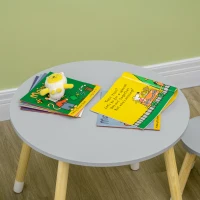 HOMCOM Juego de Mesa y 2 Sillas de Madera para Niños Mesa Redonda Ø59x50 cm y Sillas Ø28x51 cm Muebles Infantiles Gris(m-8)