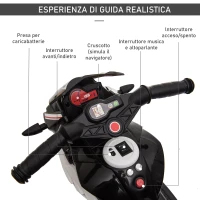 HOMCOM Moto Elettrica per Bambini 3-5 Anni Max. 25kg con Luci, Musica, Batteria 6V e Velocità 3km/h, 86x42x52 cm, Nero(m-5)