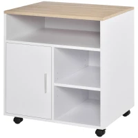 HOMCOM Multi-Storage Printer Stand Unit Office Desk Side Mobile Storage w/ Wheels Modern Style 60L x 50W x 65.5H cm - Oak(m-11)