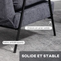 HOMCOM Fauteuil lounge style néo-rétro avec repose-pied - dossier inclinable - accoudoirs bois hévéa revêtement velours(m-7)