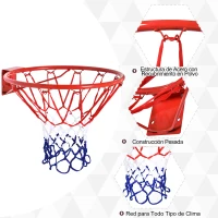 HOMCOM Canasta de Baloncesto de Pared Ø46 cm Aro de Baloncesto con Red de Baloncesto Marco Metálico y 12 Ganchos Rojo(m-5)