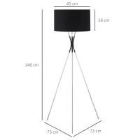 HOMCOM Lámpara de Pie con Trípode de Metal Pantalla de Tela E27 Máx. 40W e Interruptor de Pie Estilo Moderno para Salón Dormitorio Oficina 73x73x146 cm Negro(m-3)