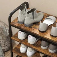 HOMCOM Schuhregal 4-stufig, offenes Design, Metallrahmen, verstellbare Füße, 70x30x65 cm, Braun/Schwarz(m-8)