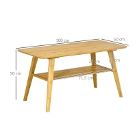 HOMCOM Couchtisch Beistelltisch Bambustisch Tisch Wohnzimmertisch Kaffeetisch mit Regal minimalistisch stabil Bambus Naturholz 100x50x50 cm(m-3)