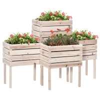 Outsunny Letto per Orto Rialzato con 4 Vasi Portapiante da 50x30x60cm, in Legno Colore Naturale(m-1)