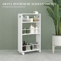 HOMCOM Carrito Auxiliar con Ruedas 3 Estantes con Barandillas Laterales y Asas para Cocina Comedor Baño 45x15x80 cm Blanco(m-4)