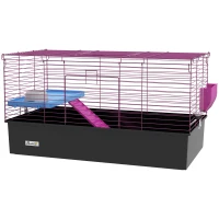 PawHut Chinchillas Small Rabbit Guinea Pig Small Animal Cage, Pet Playhouse, with Platform, Ramp, 99 x 52 x 53cm, Black(m-11)