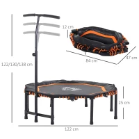 HOMCOM 48" Octagonal Mini Fitness Trampoline Rebounder Indoor Outdoor Foldable Mini Jumper with Adjustable Handle, Max Load 100 KG - Orange(m-3)