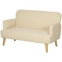 HOMCOM Velvet Feel Fabric 2 Seater Sofa, Small Sofa Loveseat with 21cm Thick Padding and Wood Legs, Cream White(m-11)