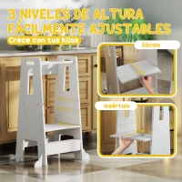 AIYAPLAY Torre de Aprendizaje para Niños con Pedal Altura Ajustable en 3 Niveles y Barrera de Seguridad 45x47,5x91 cm Blanco(m-4)