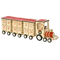 HOMCOM Calendario de Adviento de Navidad con Luz LED Decoración Navideña Modelo Tren 40x8x11 cm Natural(m-9)