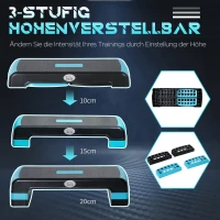 HOMCOM Aerobic-Stepper 3-stufig höhenverstellbar 78 x 28 x 20cm Schwarz+Blau(m-4)