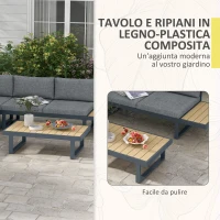 Outsunny Set da Giardino 4 Pezzi in Alluminio con 2 Divanetti, Poltrona Angolare e Tavolino da Caffè, Grigio e Teak(m-6)