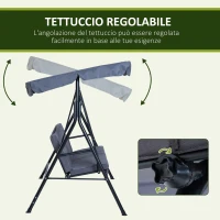 Outsunny Dondolo da Giardino a 3 Posti con Tettuccio Parasole Inclinabile in Acciaio 172 × 110 × 153cm Grigio(m-5)