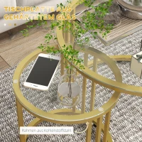 HOMCOM Beistelltisch-Set, 2 Satztische, Karbonstahl, Glasplatte, Ø60x47/Ø40x42 cm, Gold(m-5)