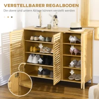 HOMCOM Schuhschrank mit 8 Regalböden, 16 Paar Schuhe, bis Schuhgröße 46, 3 Lamellentüren, Bambus, Natur(m-5)