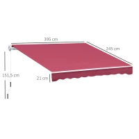 Outsunny Toldo Manual 395x245 cm con Manivela Toldo Balcón Patio Terraza de Aluminio y Tejido Poliéster 280 g/m² Anti-UV Rojo(m-3)