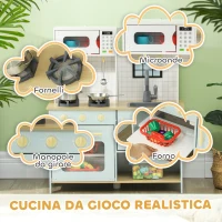 AIYAPLAY Cucina Giocattolo per Bambini con Fornelli e Armadietti, in Acciaio, Legno e PP, 72x33x85.2 cm, Blu e Bianco(m-4)