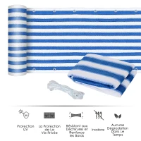 Outsunny Lot de 2 Brise-Vue renforcés occultants brise vue pour balcon HDPE Haute densité 52 œillets + 4 Cordons dim. 5L x 0,90H m Bleu Blanc rayé(m-6)