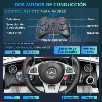 AIYAPLAY Coche Eléctrico Mercedes SLC 300 12V para Niños de 3-6 Años con Mando a Distancia Faros LED Bocina 107x62,5x44 cm Blanco(m-5)