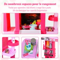 HOMCOM Cuisine pour Enfant Recettes Jeu d'imitation 38 Accessoires Inclus Sons et lumières polypropylène Rose(m-8)