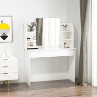 HOMCOM Modern Dressing Table Writing Desk W/ Mirror, Big Drawers, 2-Tier Open Shelf For Home Bedroom White(m-6)