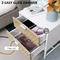 HOMCOM Modern Bedside Table with 2 Drawers and Metal Frame, Sofa Side Table for Bedroom Living Room, Set of 2, White and Oak(m-5)