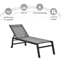 Outsunny Sonnenliege, Gartenliege, 5-stufige Rückenlehne, Aluminium, Grau, 202 x 65 x 43 cm(m-4)