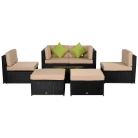 Outsunny Conjunto Muebles de Jardín de Ratán 7 Piezas Mesa Sofás Taburetes con Cojines Lavables 2xSofá de Esquina 2xSofá 2xTaburete 1xMesa de Centro para Exterior Multicolor(m-10)