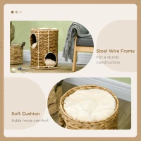 PawHut 47cm Cat Barrel Tree for Indoor Cats with 2 Condos, Kitten Tower with Cushion - Light Brown(m-6)